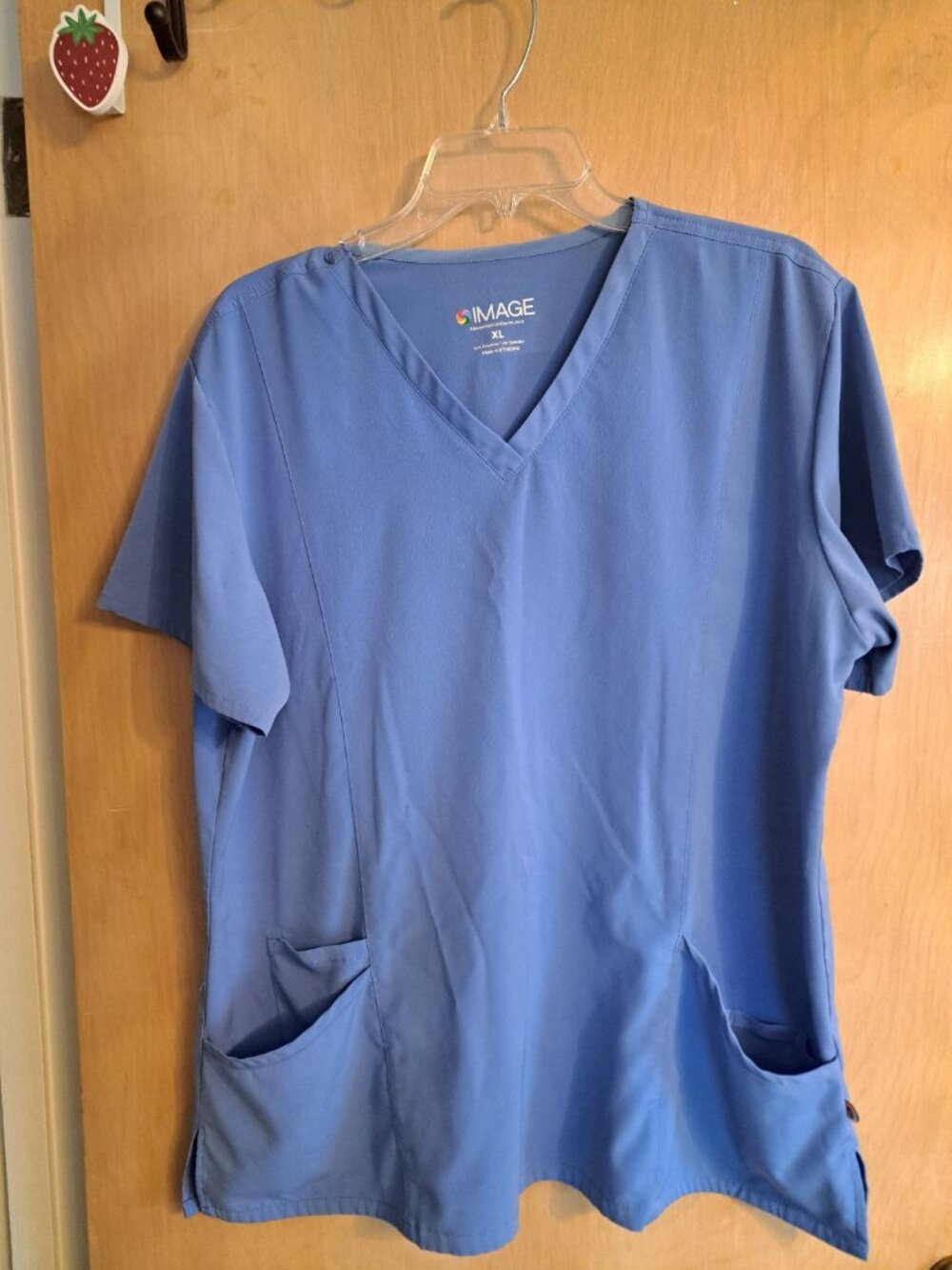 Alexander Uniform Image Women's Ceil Blue Scub Top XL V Neck Pockets Stretch